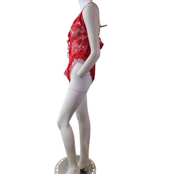 1980's-90's Victoria's Secret Gold Label Valentine Red Net Lace Teddy Lingerie - Picture 3 of 10